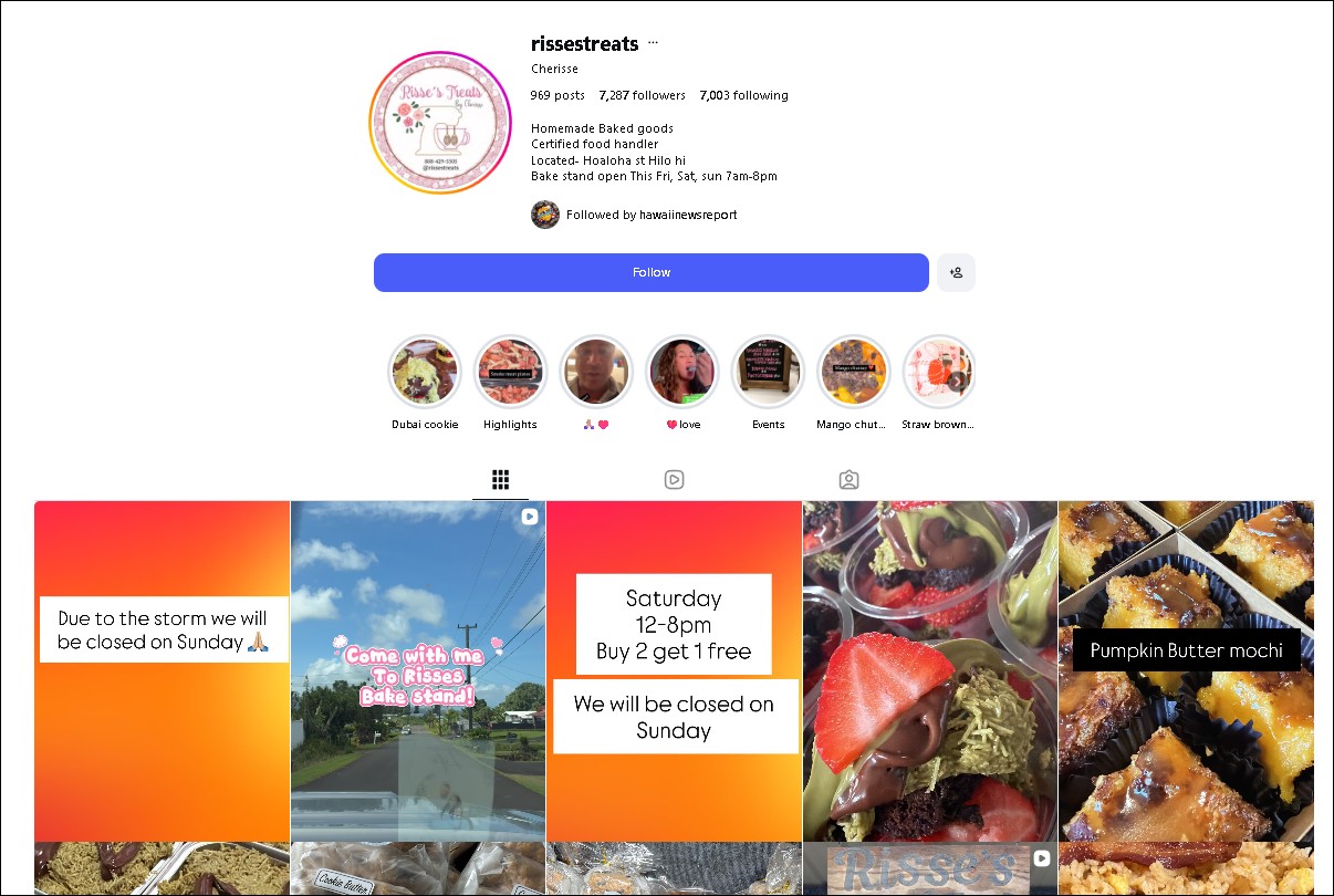 Risse's Treats Instagram - mochi, cookies, and baked goods in Hilo